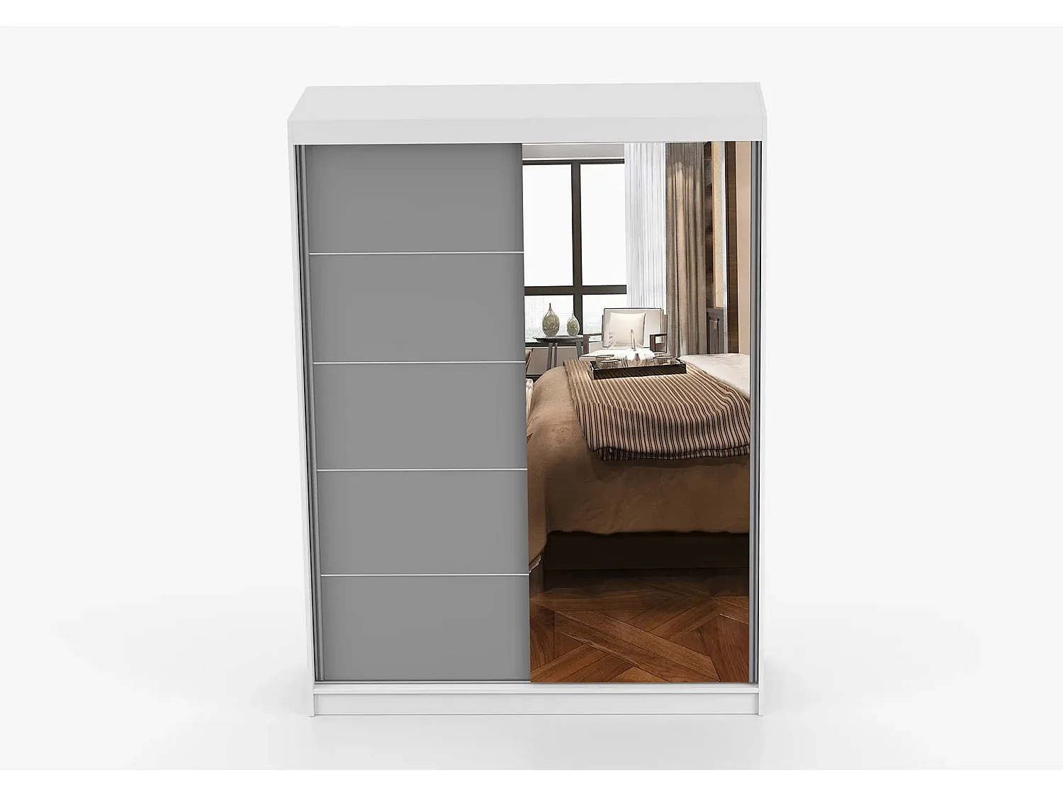 Armoire Vaiana 150 cm avec miroir - Blanc - Gris
