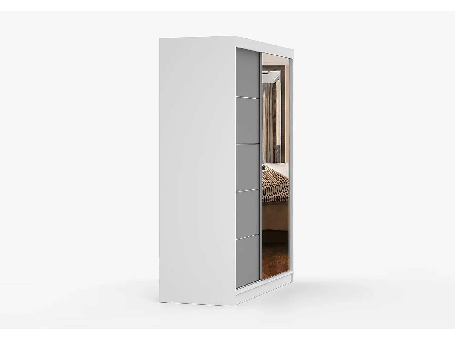 Armoire Vaiana 150 cm avec miroir - Blanc - Gris