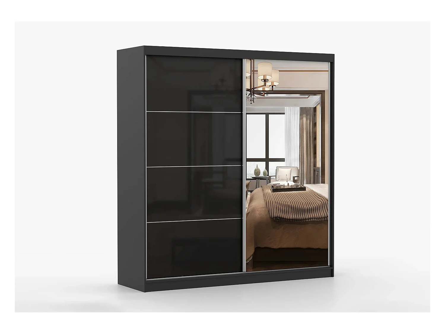 Armoire Calypso 233 cm avec miroir - Noir