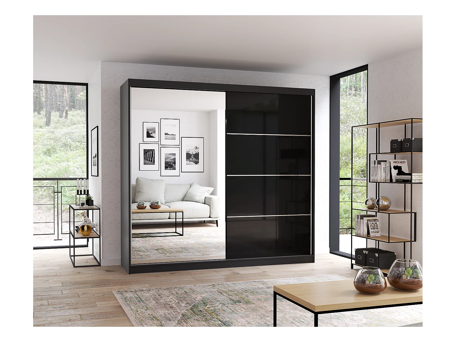 Armoire Calypso 233 cm avec miroir - Noir