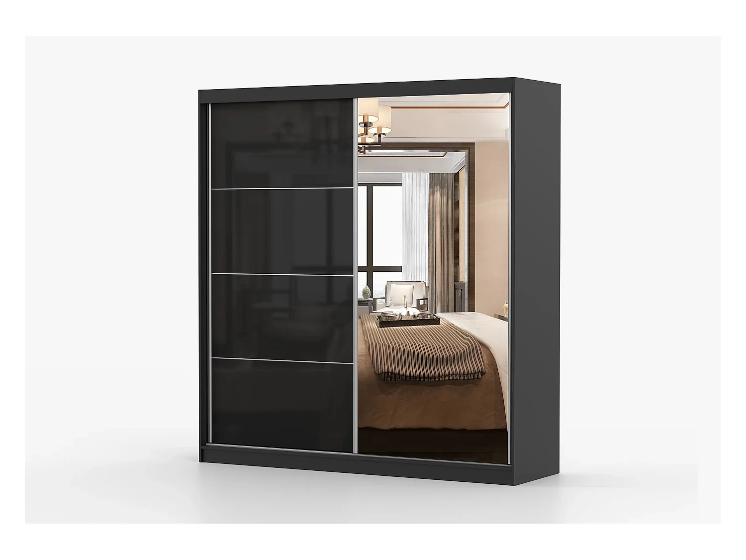 Armoire Calypso 233 cm avec miroir - Noir