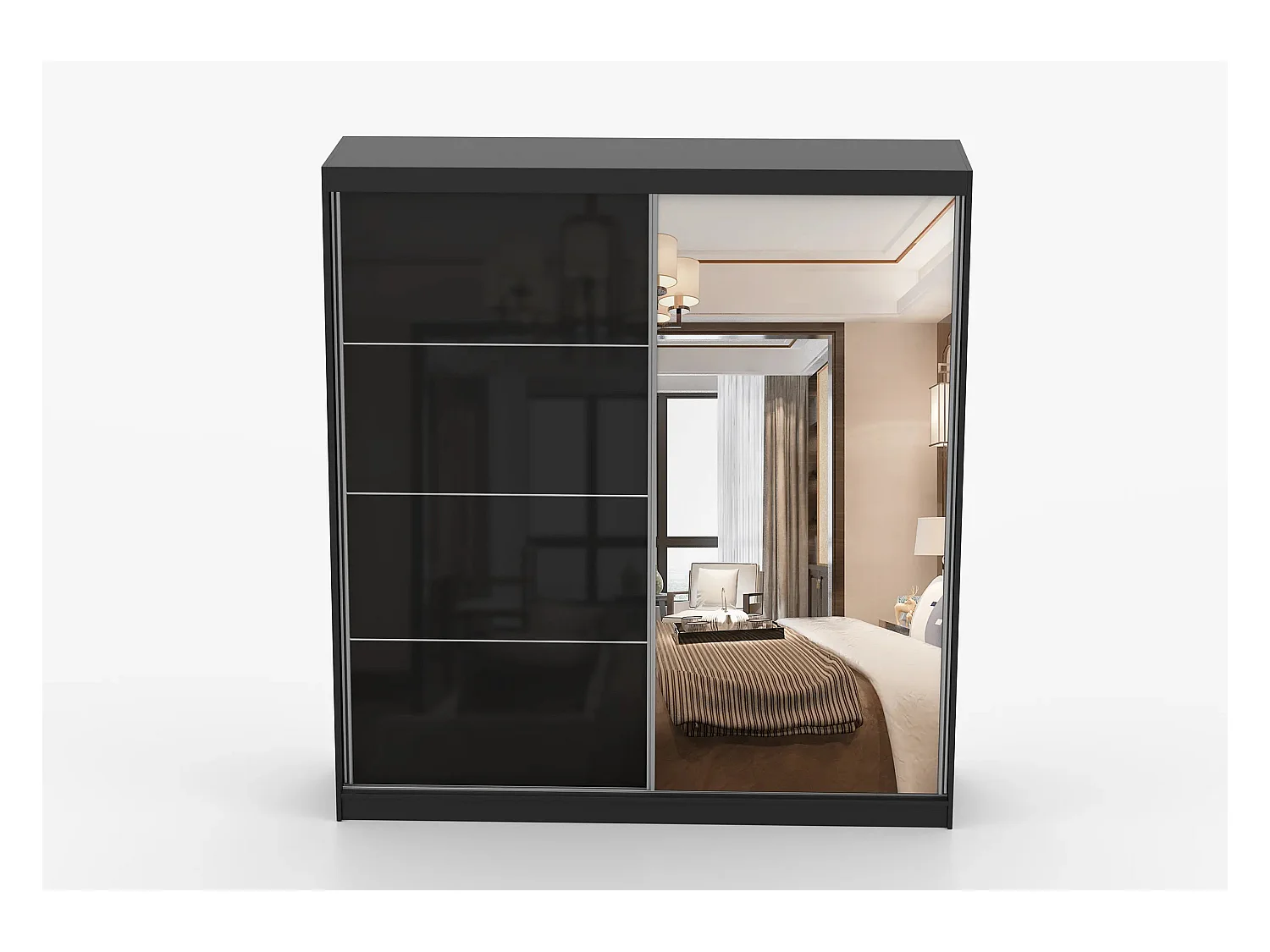 Armoire Calypso 233 cm avec miroir - Noir