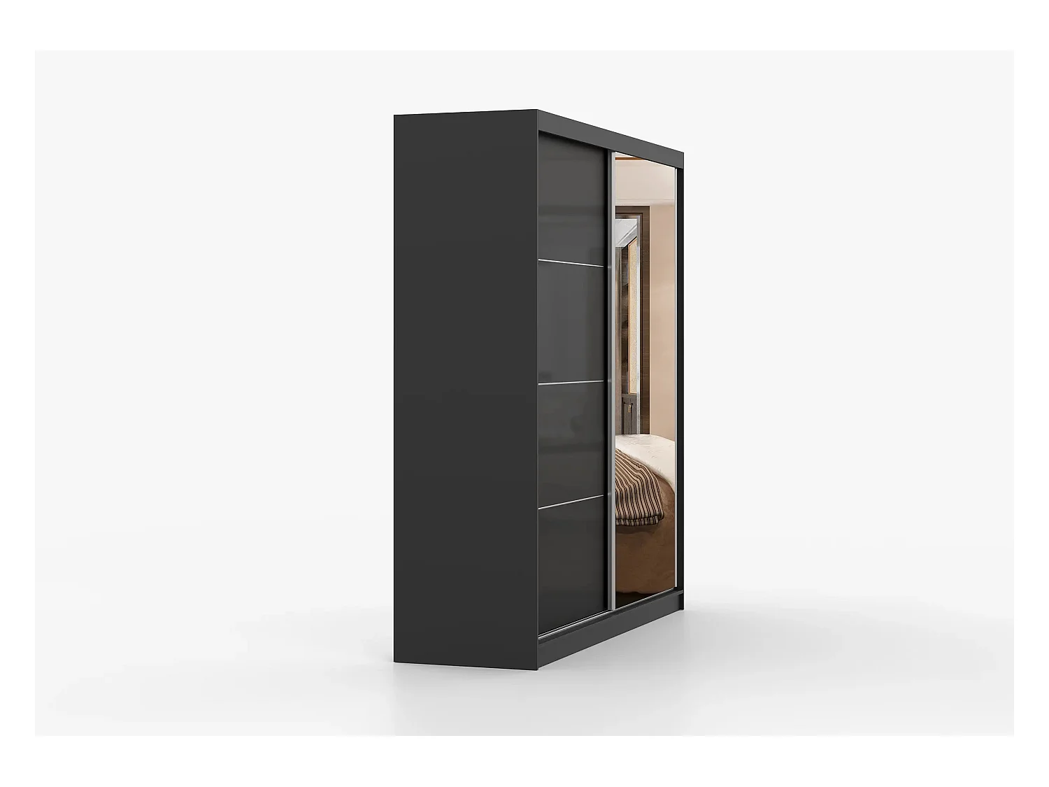 Armoire Calypso 233 cm avec miroir - Noir