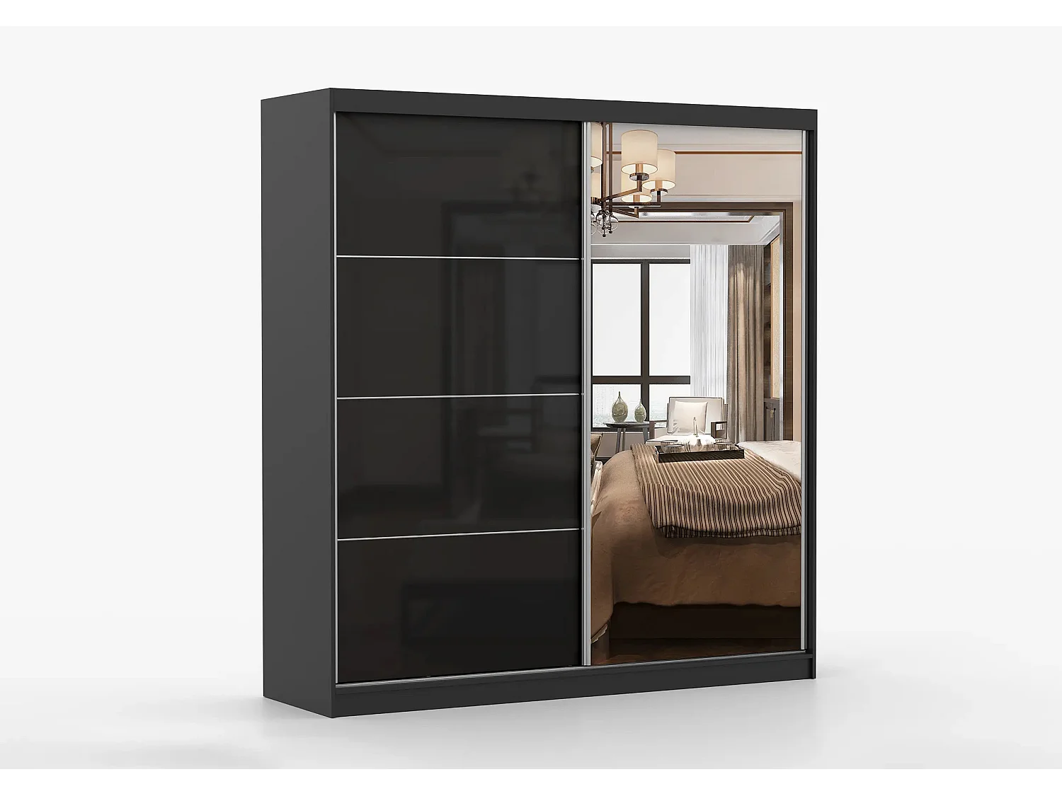 Armoire Calypso 233 cm avec miroir - Noir