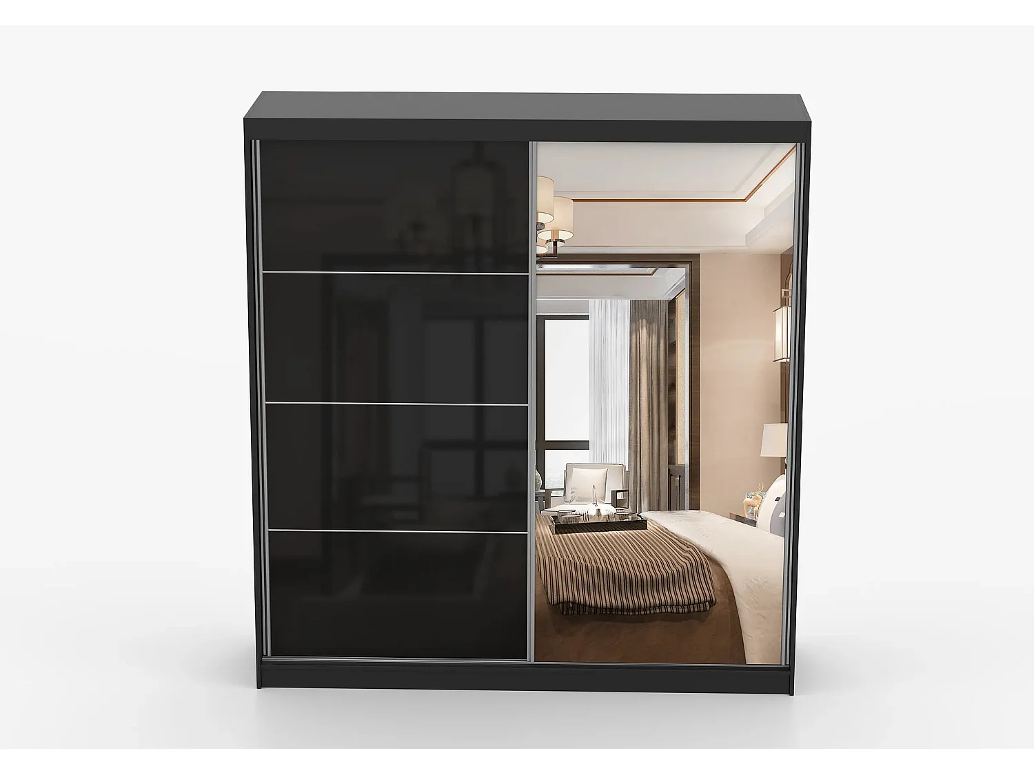 Armoire Calypso 233 cm avec miroir - Noir