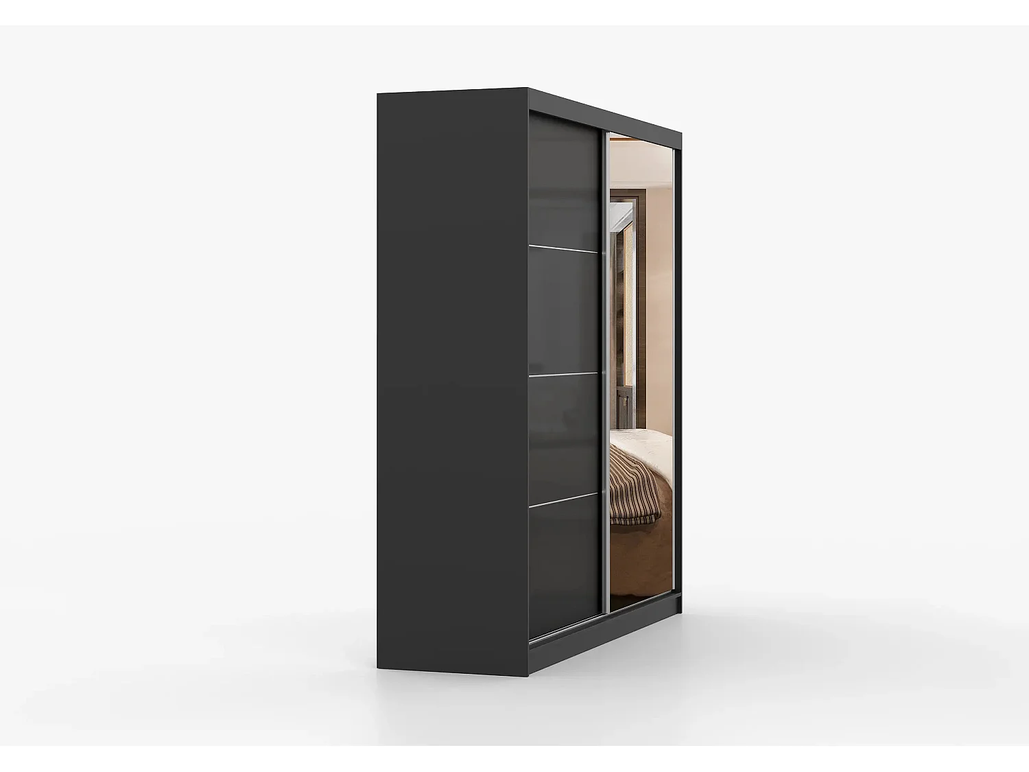 Armoire Calypso 233 cm avec miroir - Noir