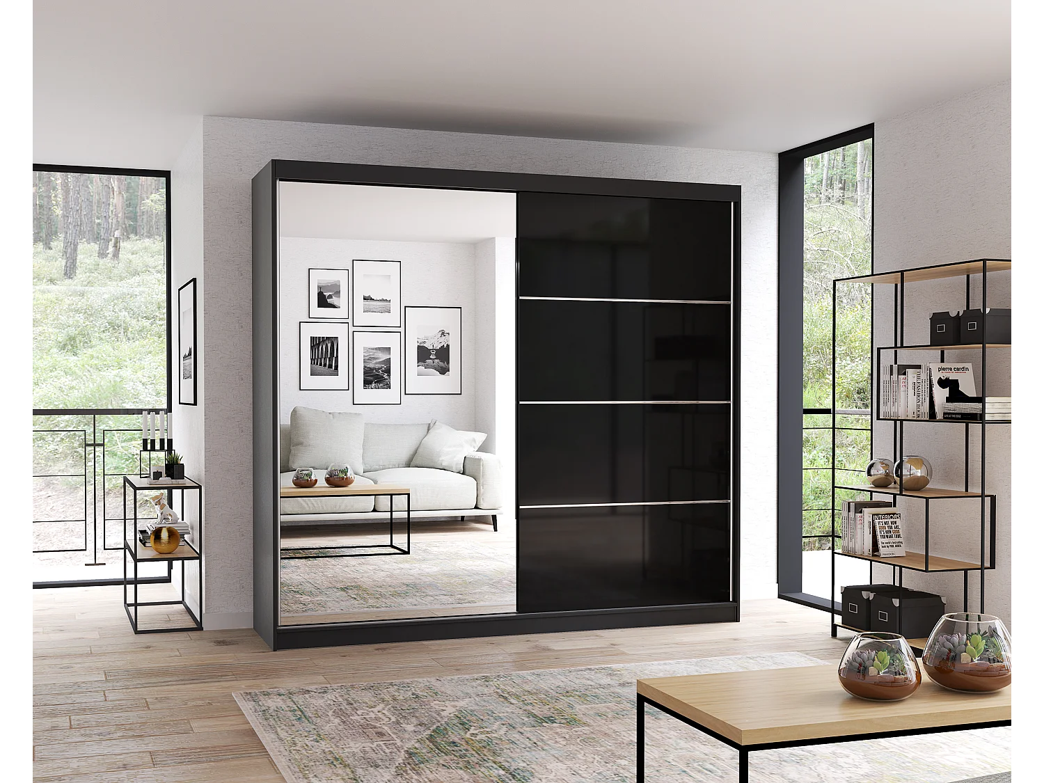 Armoire Calypso 233 cm avec miroir - Noir