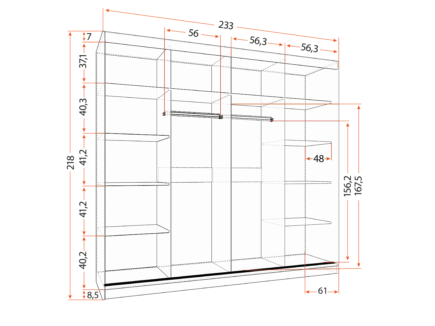 Armoire Calypso 233 cm avec miroir - Noir