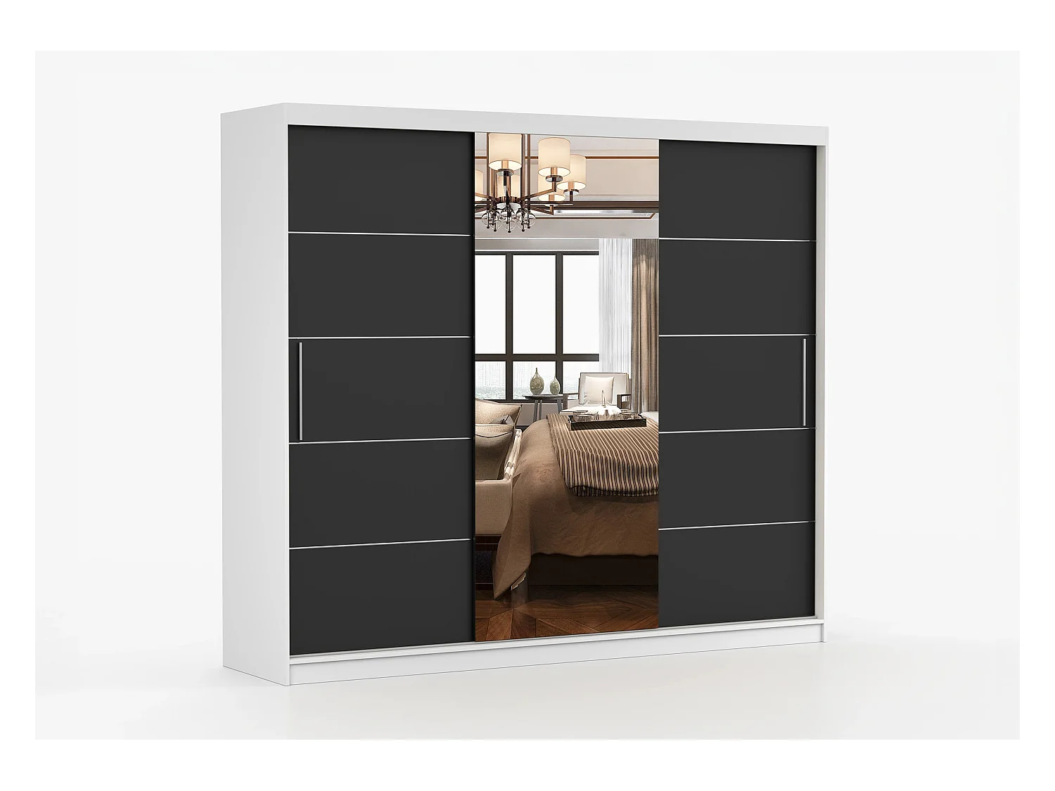 Armoire Théana avec miroir 250 cm - Blanc - Noir