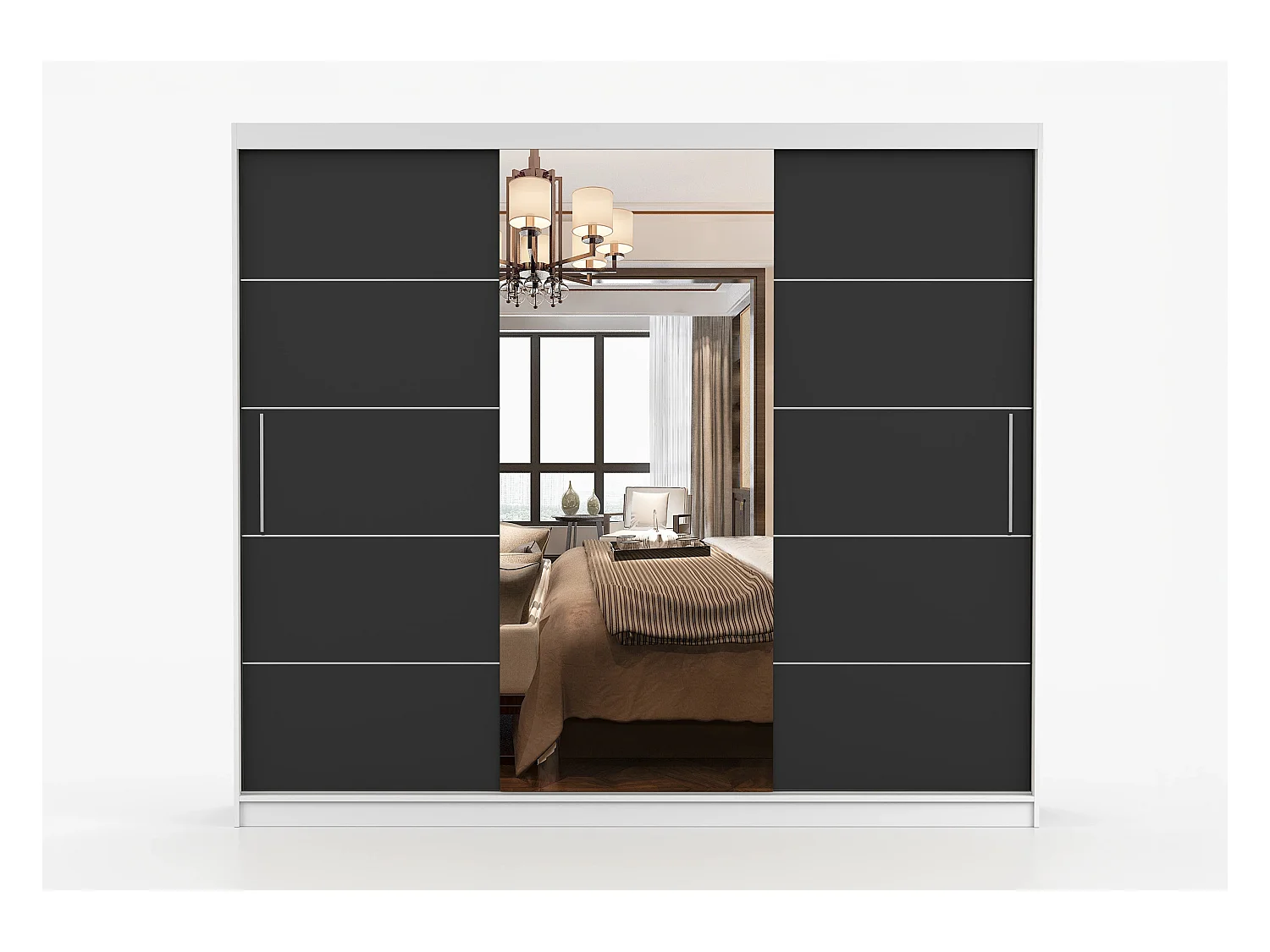 Armoire Théana avec miroir 250 cm - Blanc - Noir