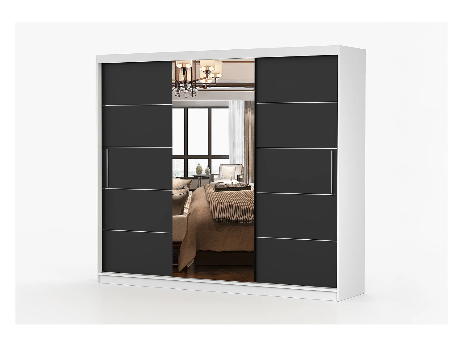 Armoire Théana avec miroir 250 cm - Blanc - Noir