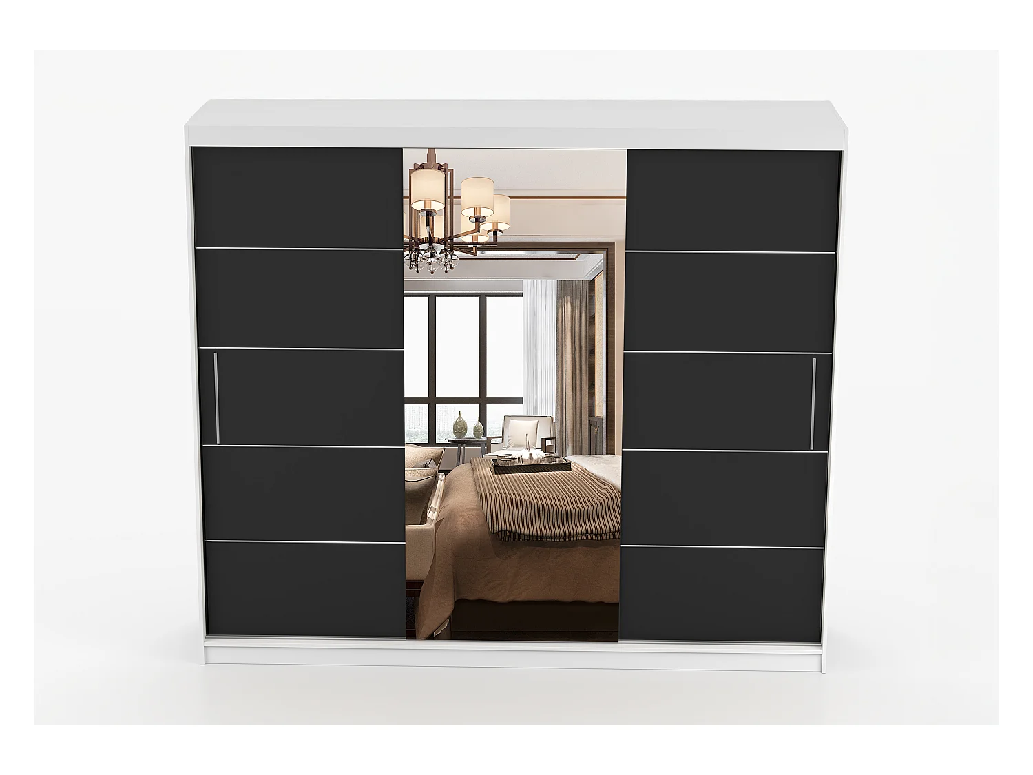 Armoire Théana avec miroir 250 cm - Blanc - Noir