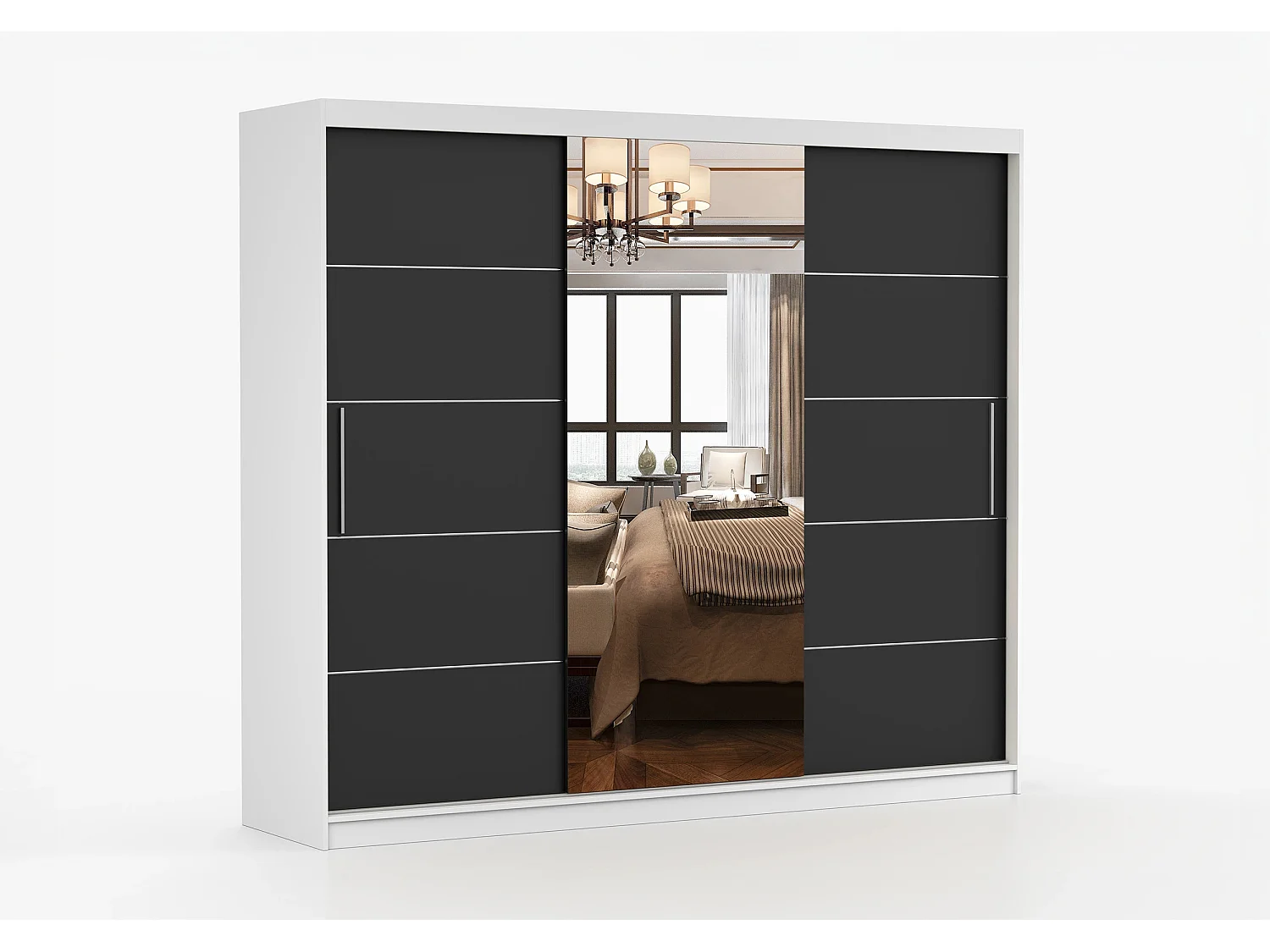 Armoire Théana avec miroir 250 cm - Blanc - Noir