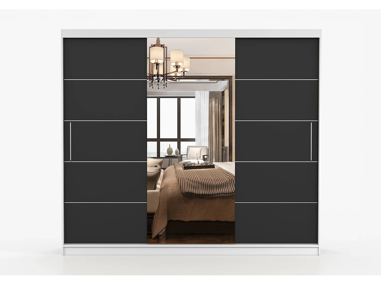 Armoire Théana avec miroir 250 cm - Blanc - Noir