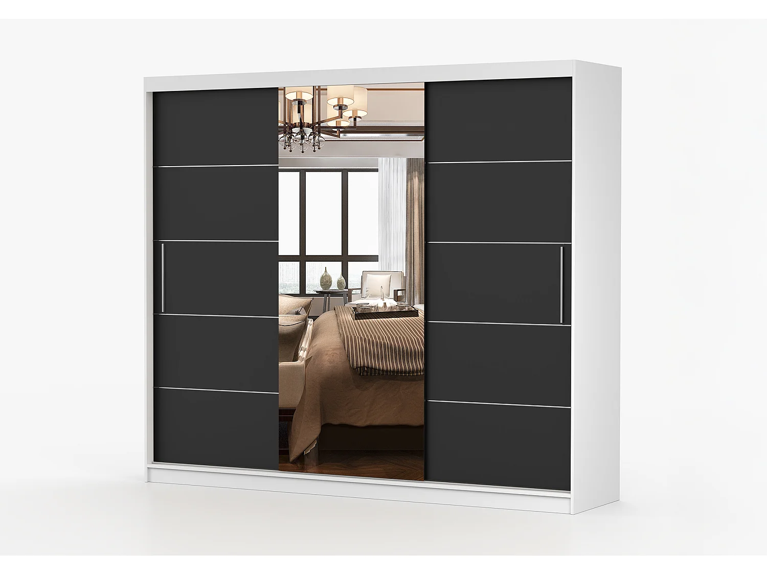 Armoire Théana avec miroir 250 cm - Blanc - Noir