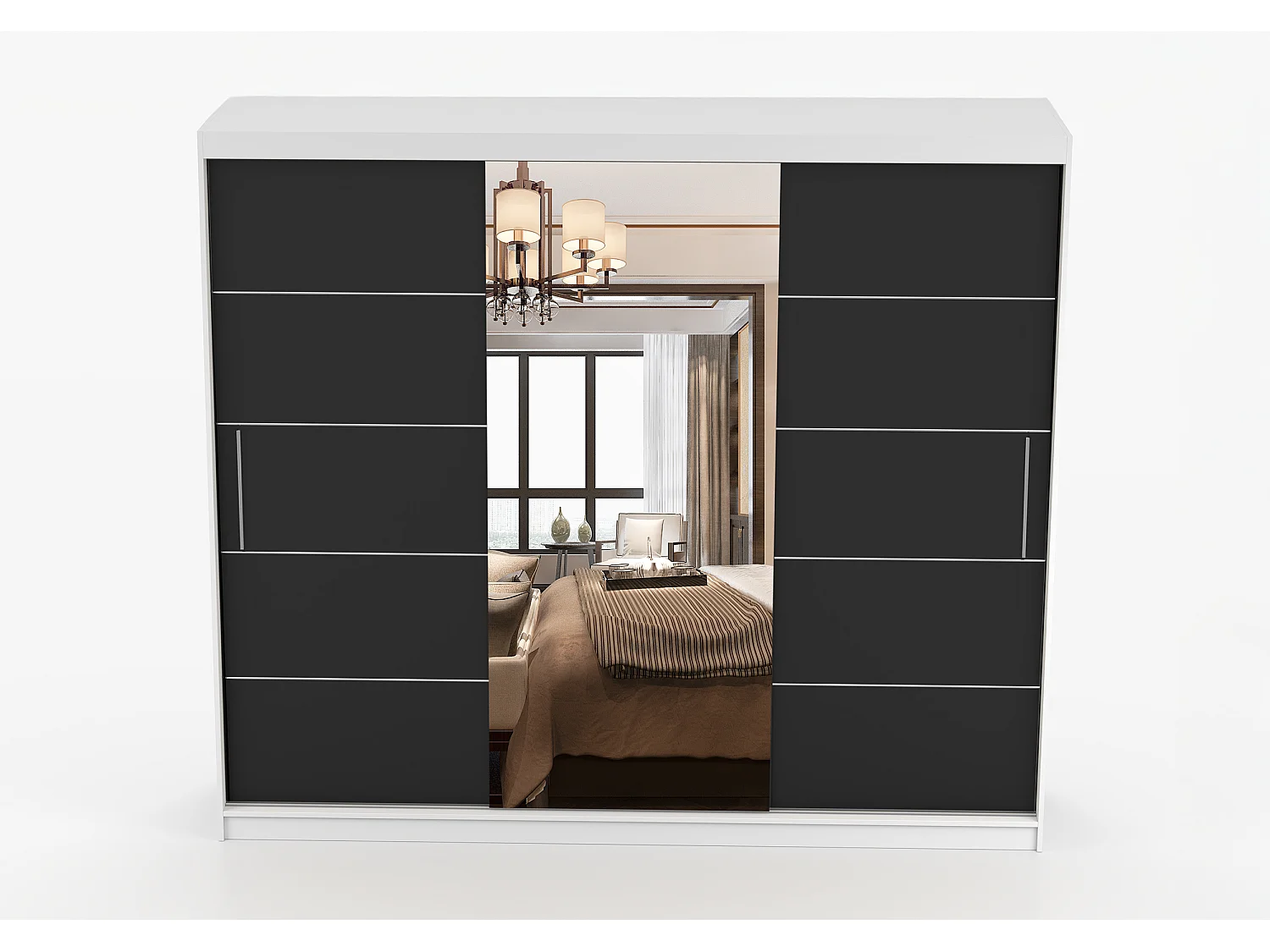 Armoire Théana avec miroir 250 cm - Blanc - Noir