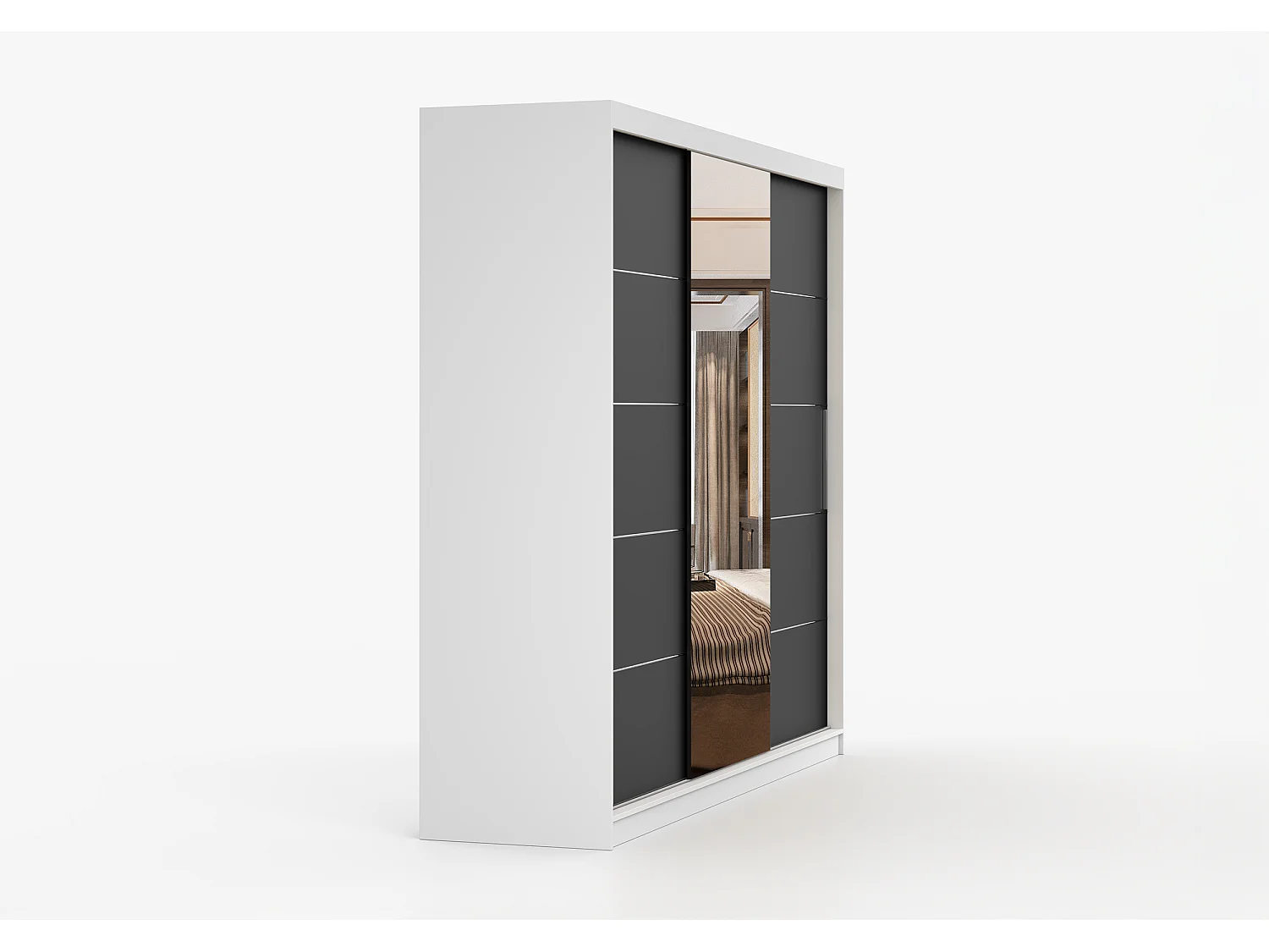 Armoire Théana avec miroir 250 cm - Blanc - Noir