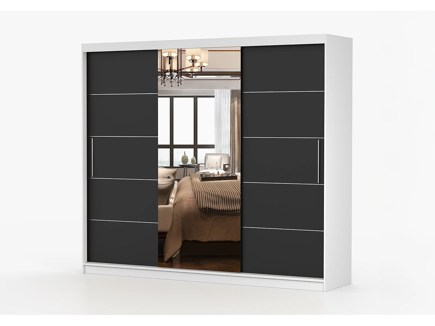 Armoire Théana avec miroir 250 cm - Blanc - Noir