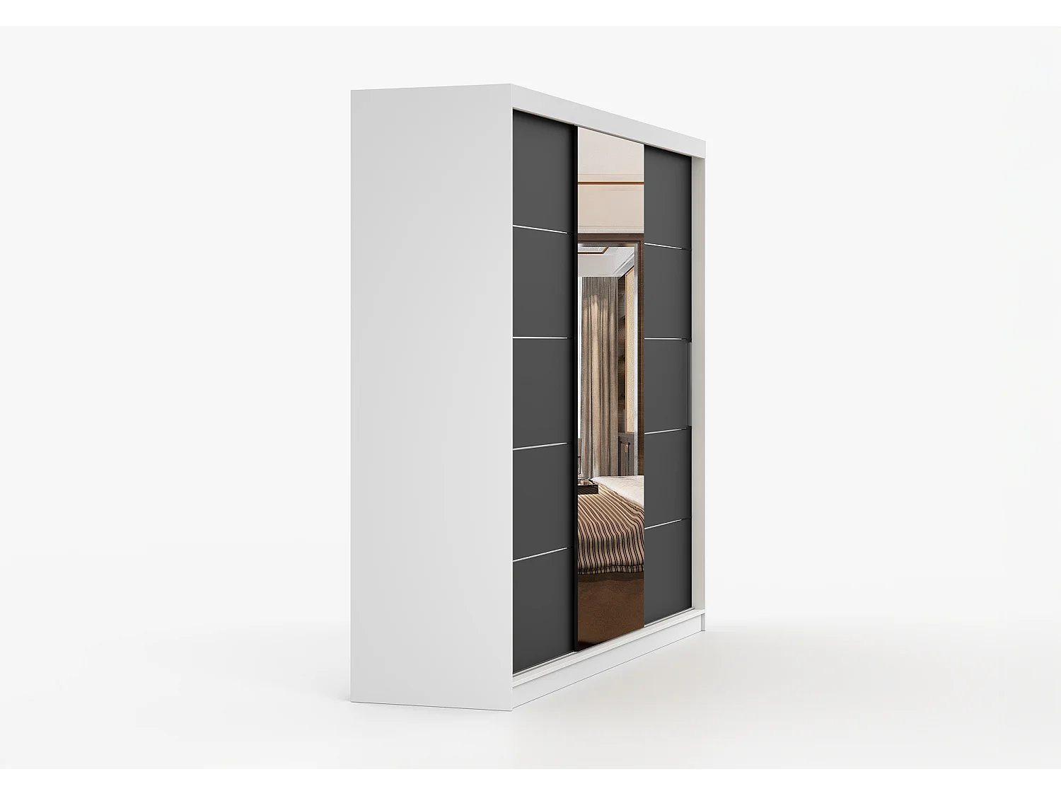 Armoire Théana avec miroir 250 cm - Blanc - Noir