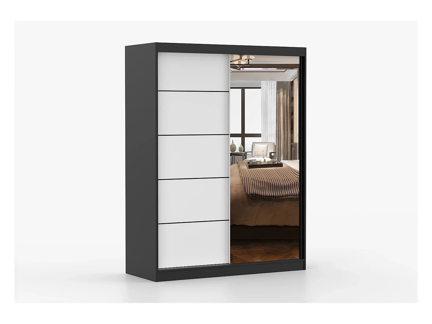 Armoire Enola 150 cm avec miroir - Noir - Blanc