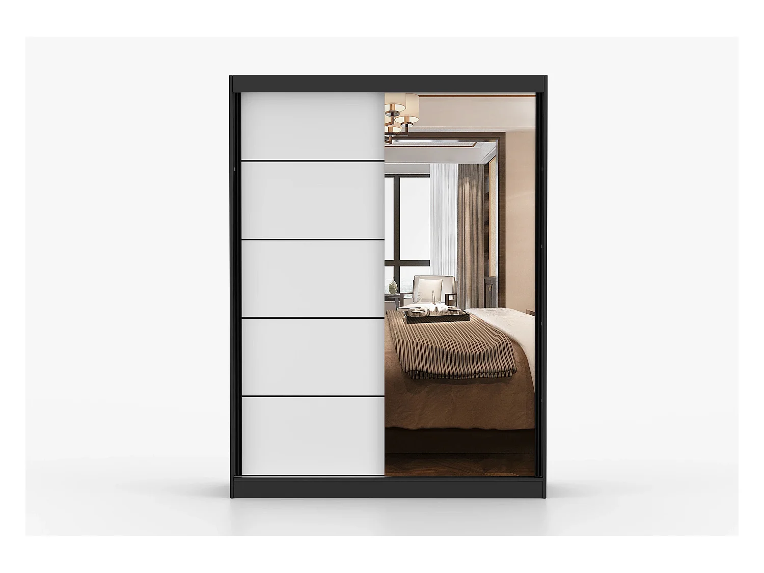 Armoire Enola 150 cm avec miroir - Noir - Blanc