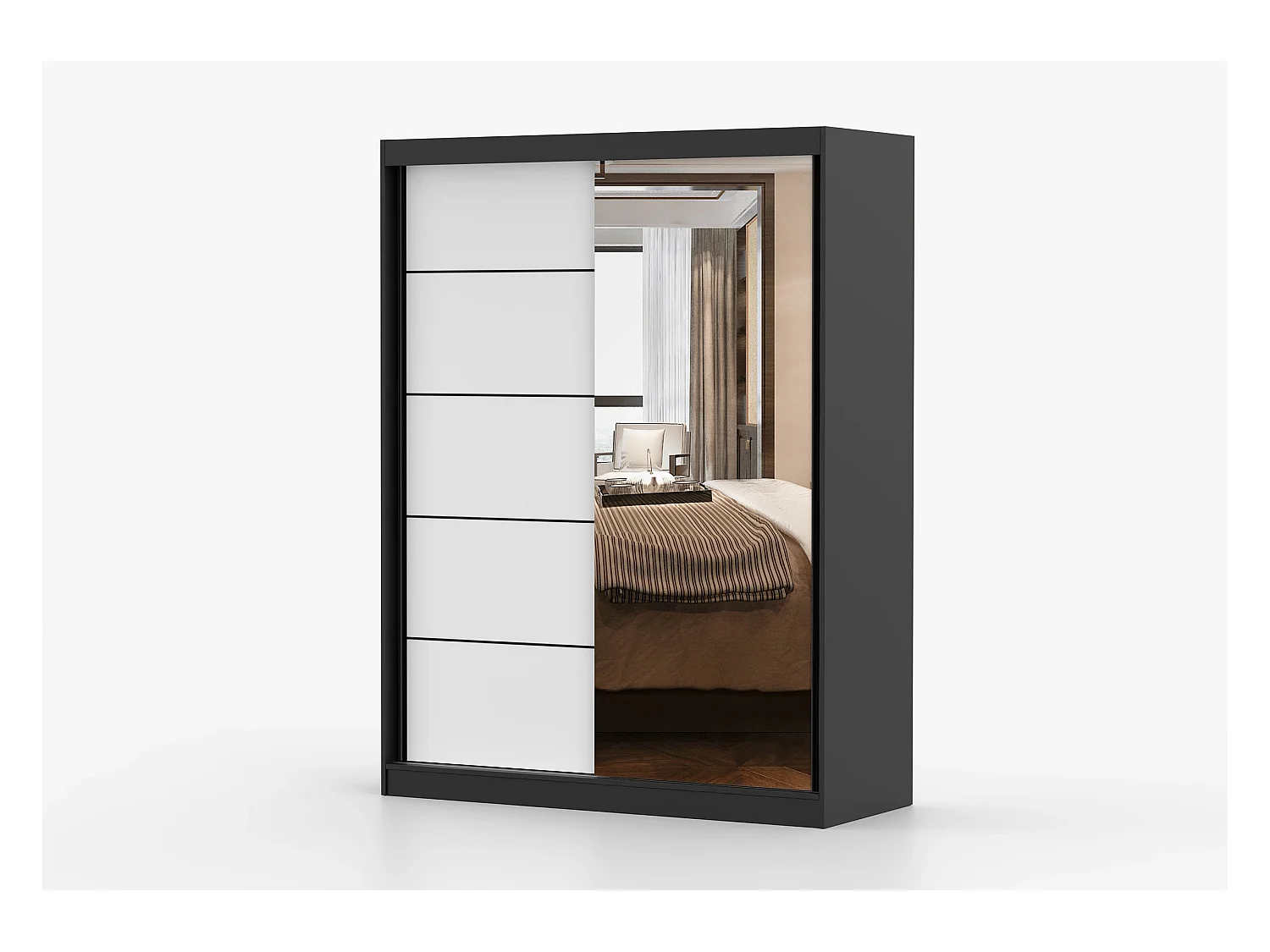 Armoire Enola 150 cm avec miroir - Noir - Blanc