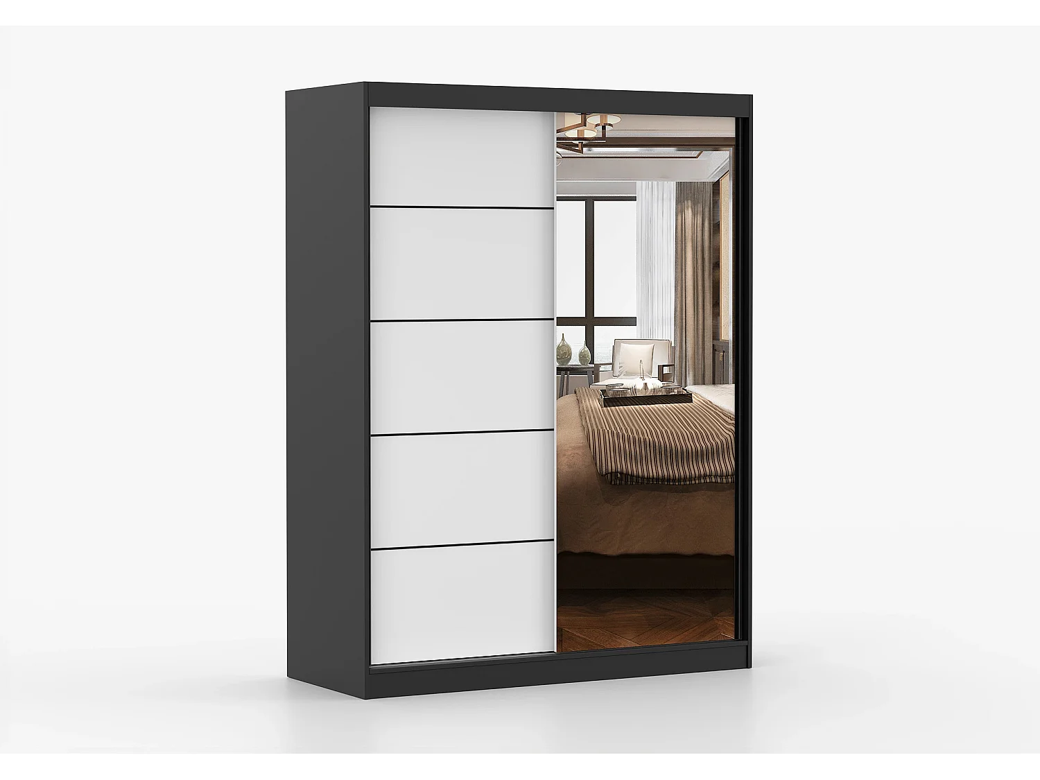 Armoire Enola 150 cm avec miroir - Noir - Blanc
