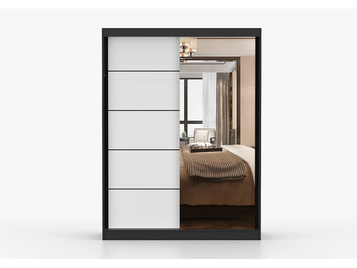 Armoire Enola 150 cm avec miroir - Noir - Blanc