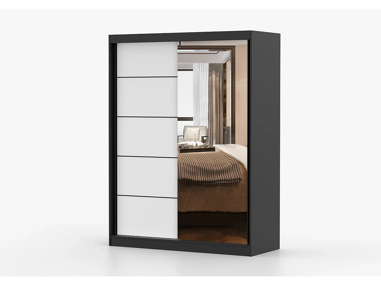 Armoire Enola 150 cm avec miroir - Noir - Blanc