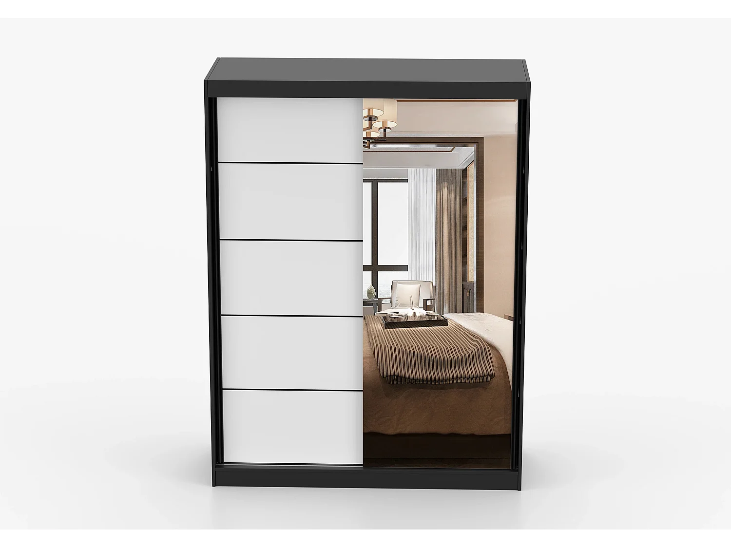 Armoire Enola 150 cm avec miroir - Noir - Blanc