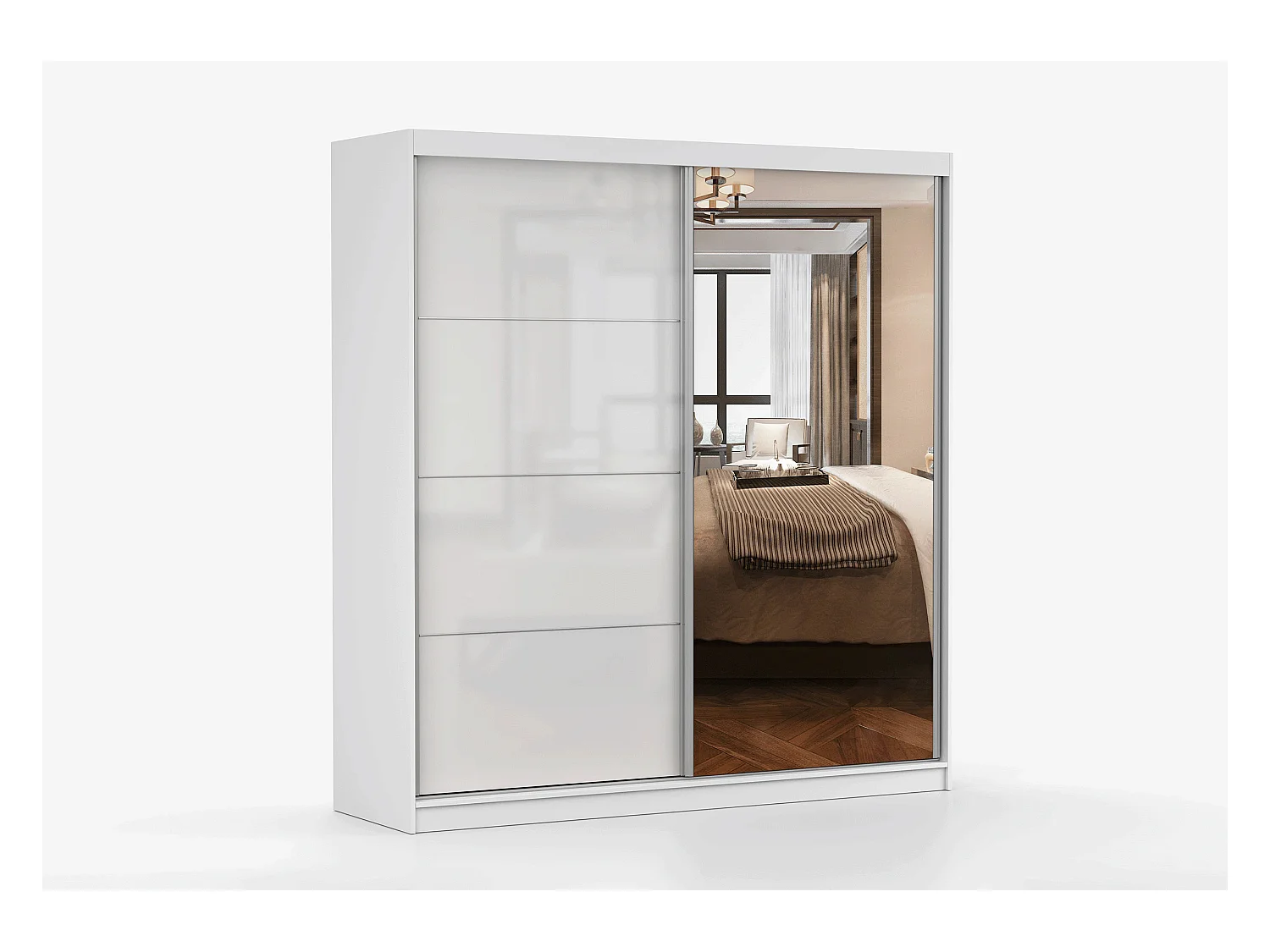 Armoire Séphira 203 cm avec miroir - Blanc