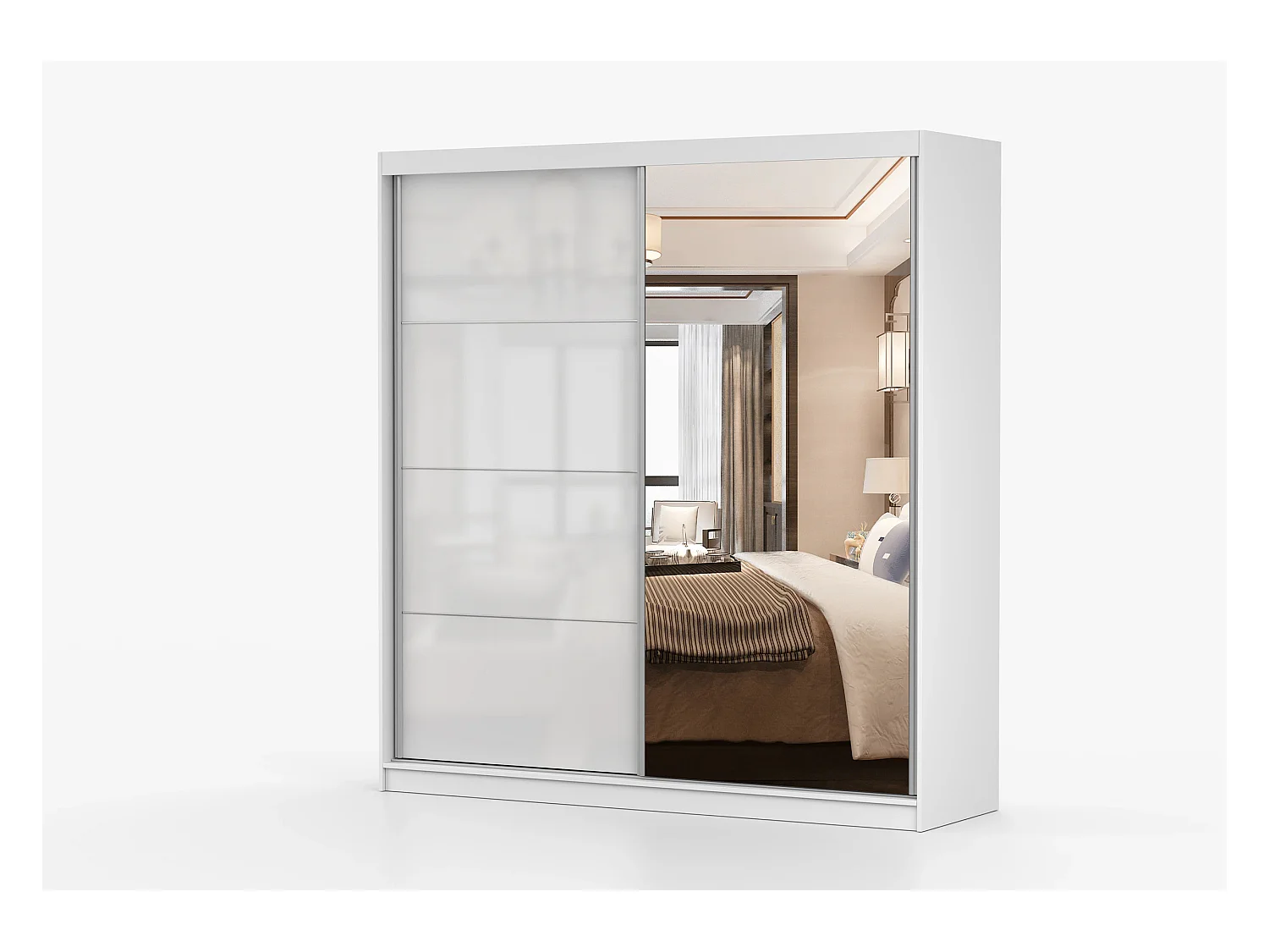 Armoire Séphira 203 cm avec miroir - Blanc