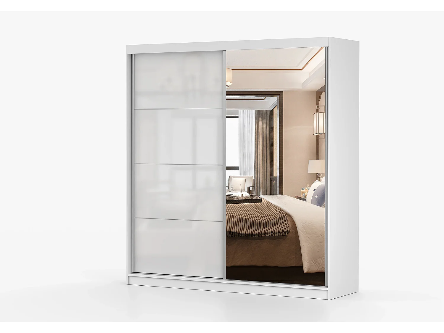 Armoire Séphira 203 cm avec miroir - Blanc