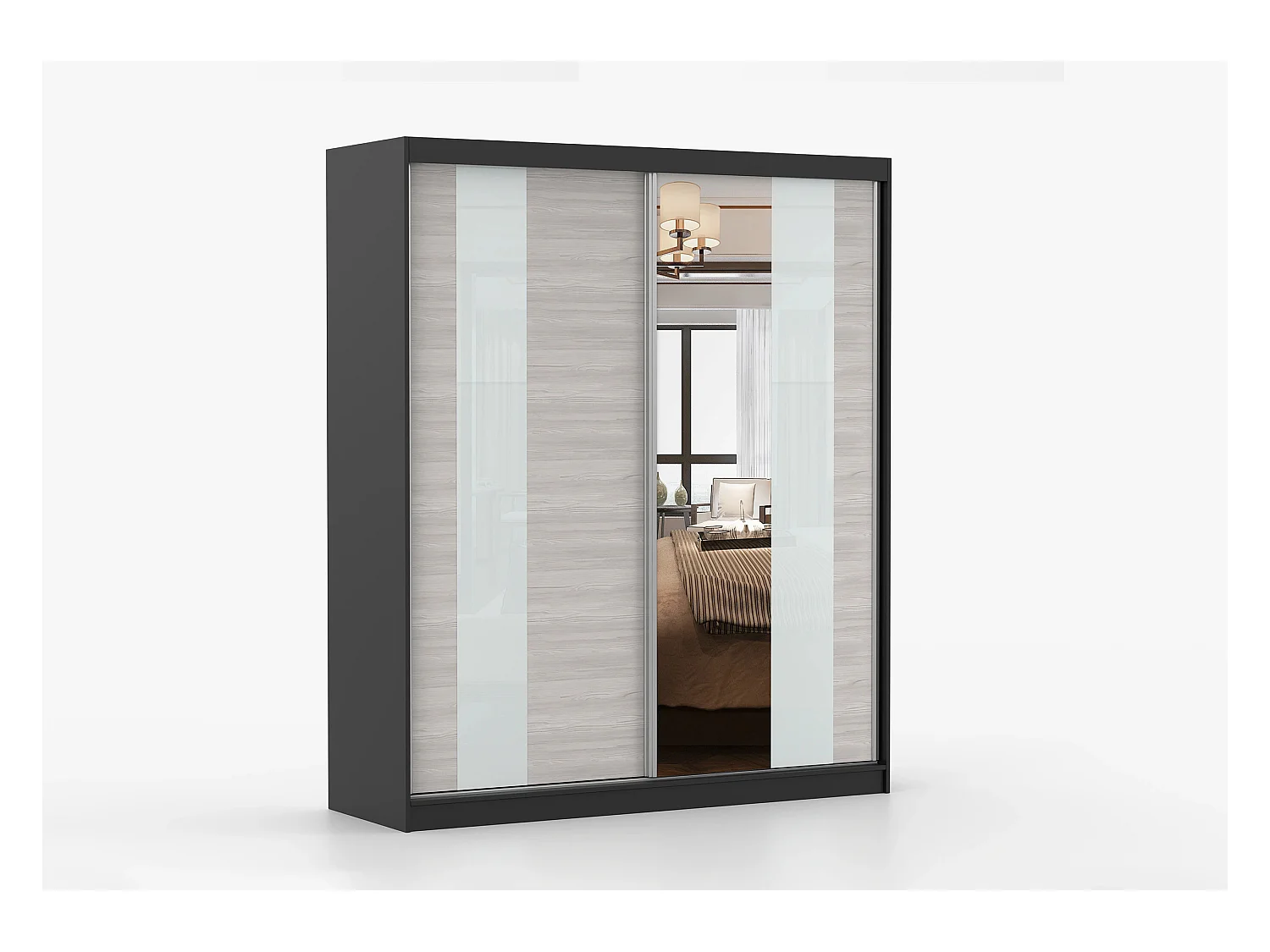 Armoire Lyra 183 cm avec miroir - Noir - Kathult