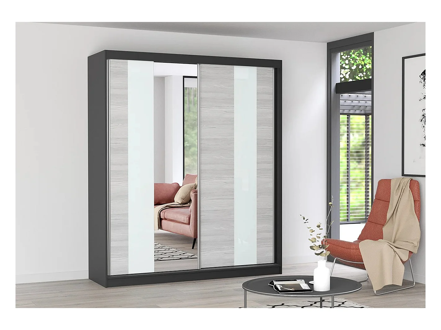 Armoire Lyra 183 cm avec miroir - Noir - Kathult