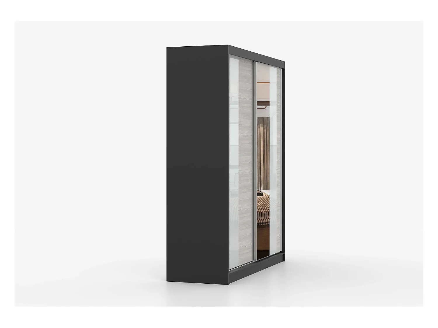 Armoire Lyra 183 cm avec miroir - Noir - Kathult