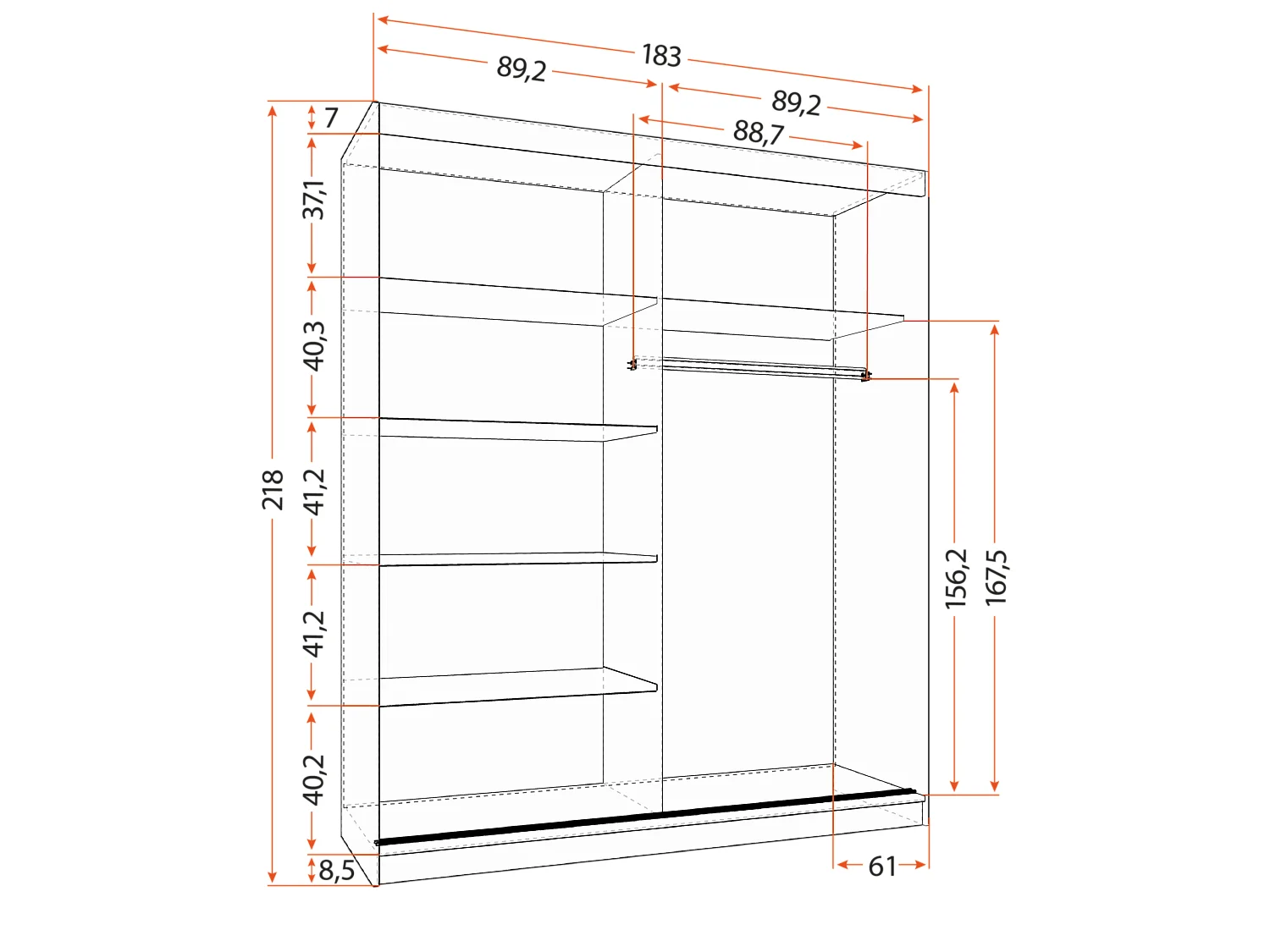 Armoire Lyra 183 cm avec miroir - Noir - Kathult