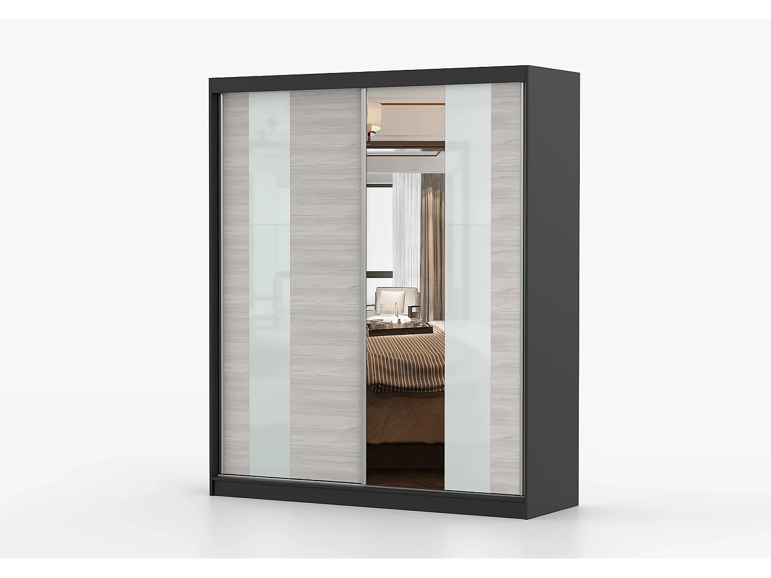 Armoire Lyra 183 cm avec miroir - Noir - Kathult