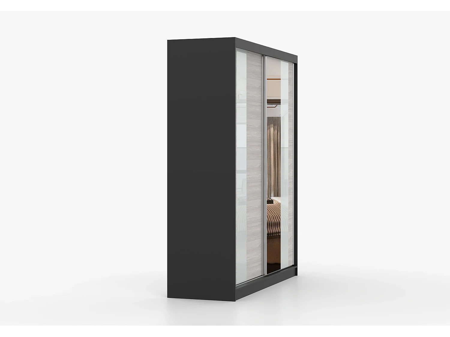 Armoire Lyra 183 cm avec miroir - Noir - Kathult