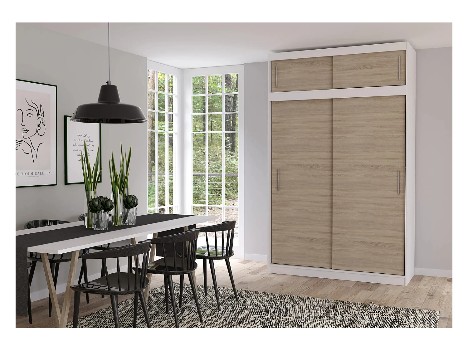 Armoire avec extension Bellina 150 cm - Blanc - Chêne