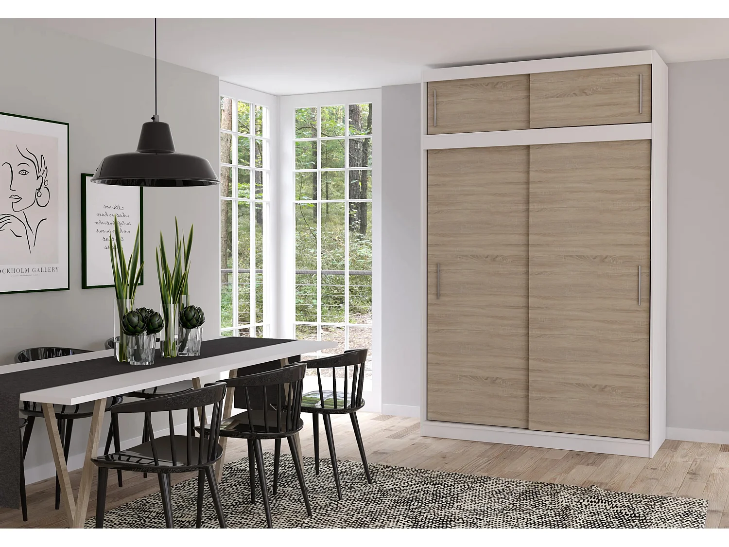 Armoire avec extension Bellina 150 cm - Blanc - Chêne