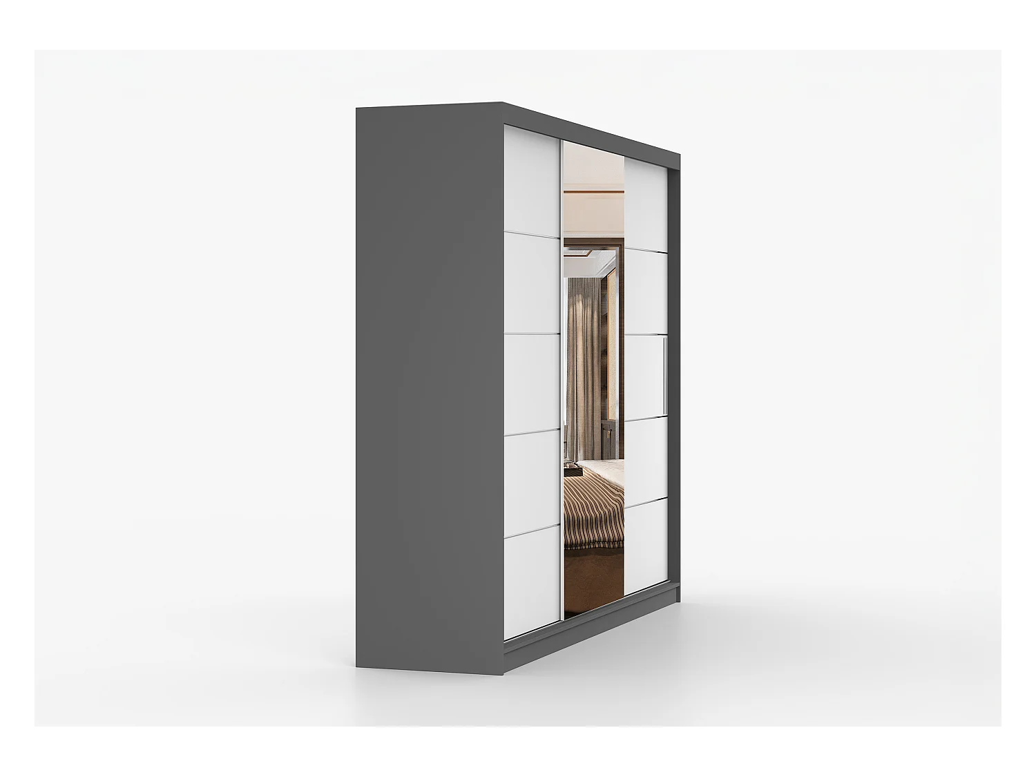 Armoire Olympe 233 cm avec miroir - Gris - Blanc