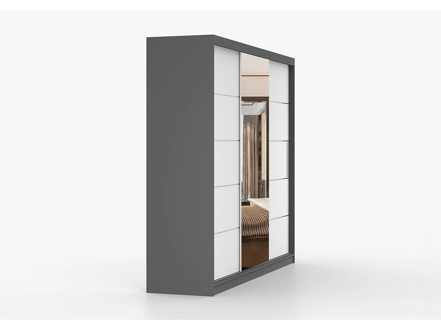 Armoire Olympe 233 cm avec miroir - Gris - Blanc