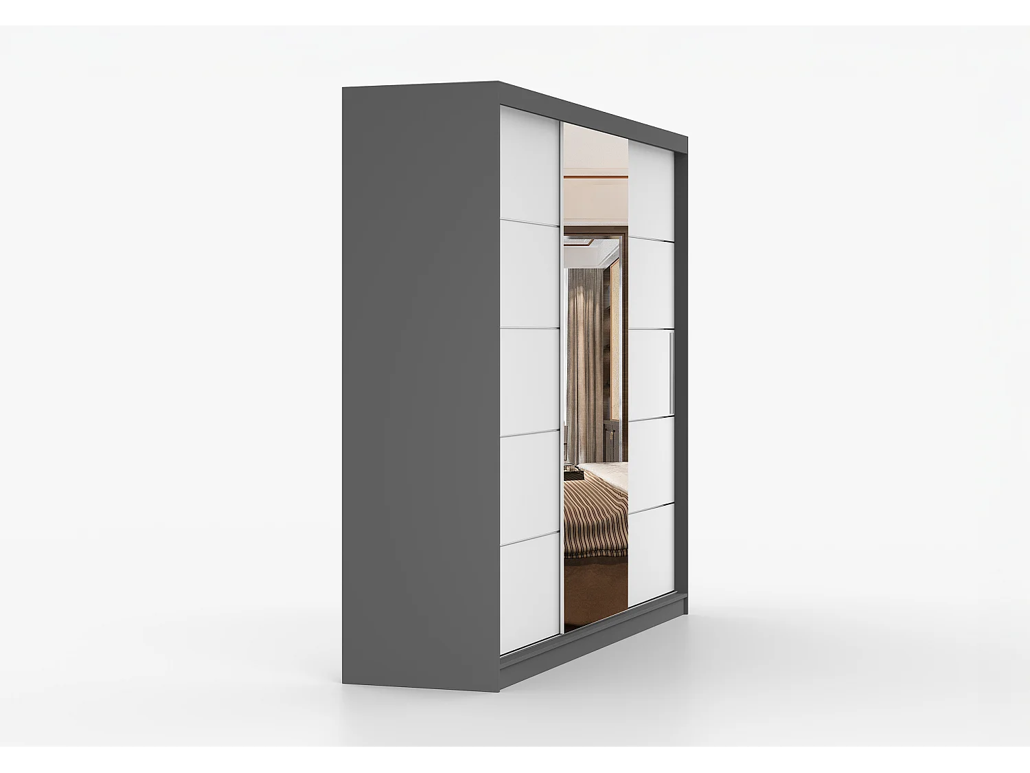 Armoire Olympe 233 cm avec miroir - Gris - Blanc