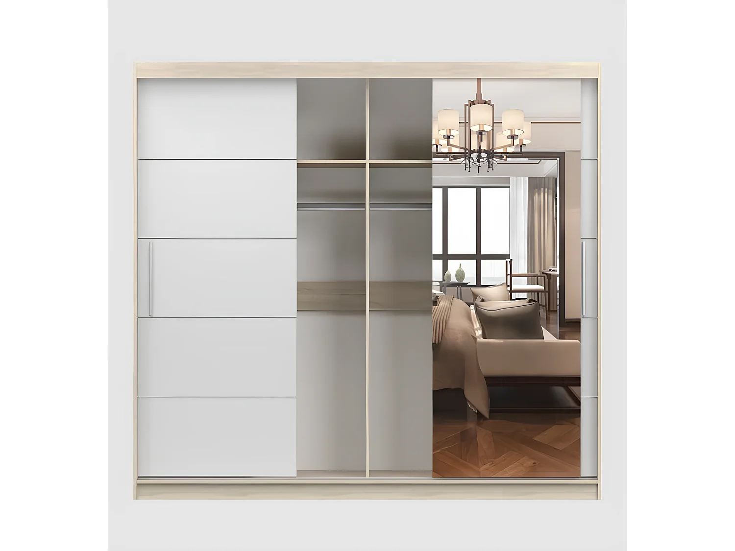 Armoire Olympe 233 cm avec miroir - Gris - Blanc