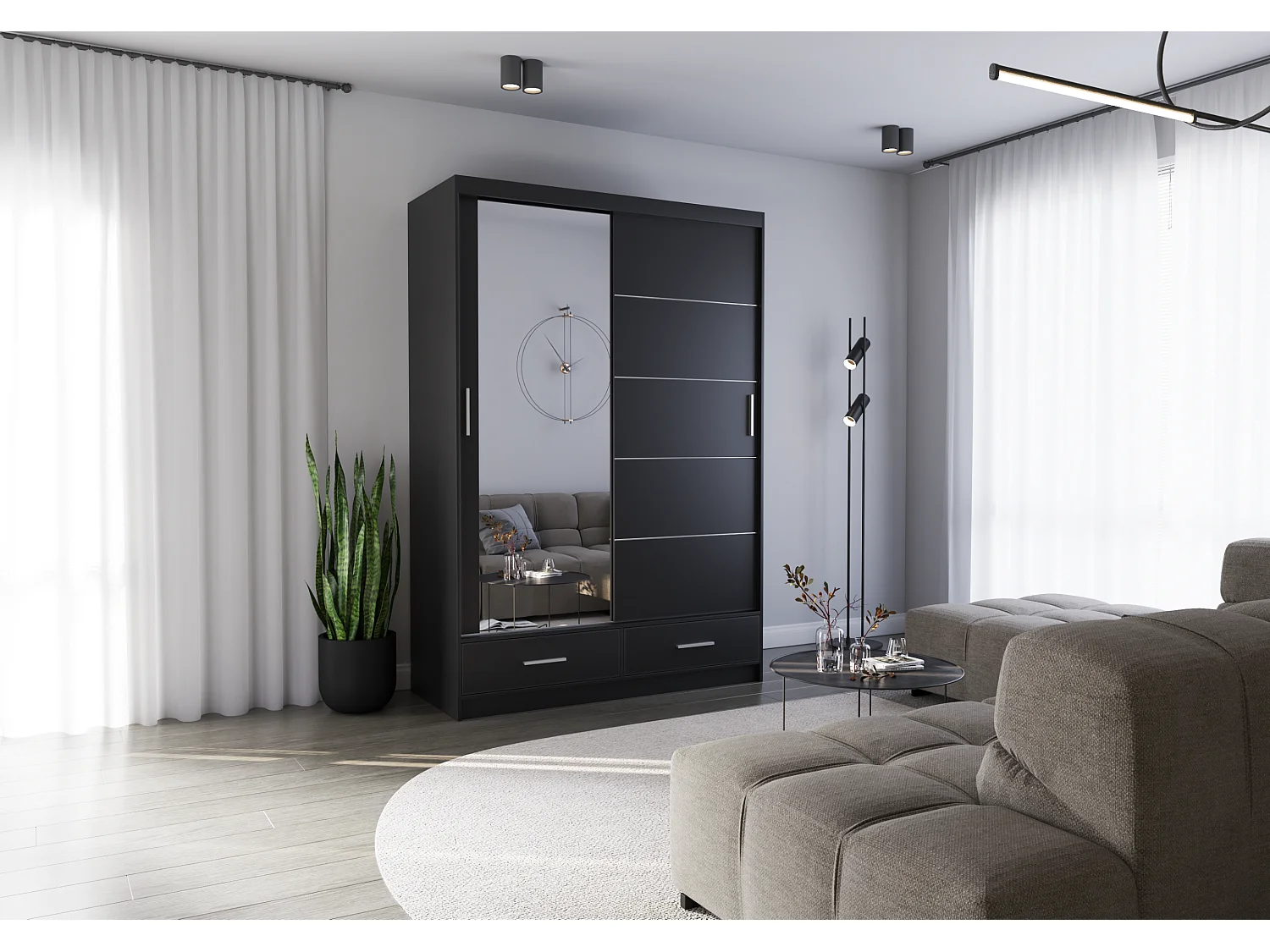 Armoire Silvana 150 cm avec miroir - Noir