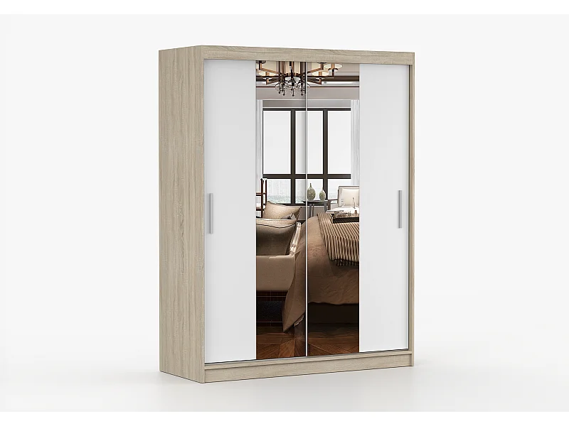 Armoire Aenora 150 cm avec miroir - Chêne - Blanc