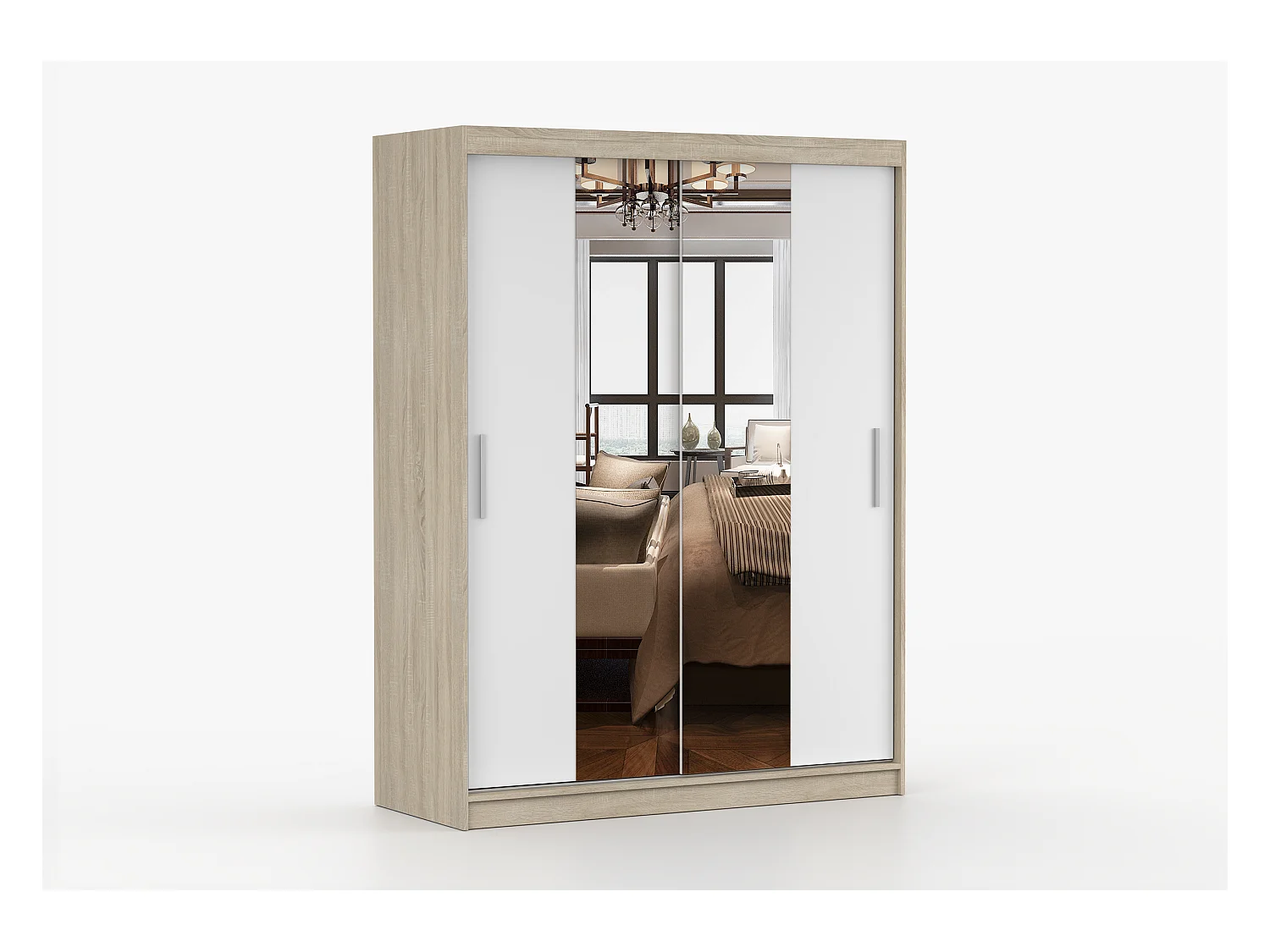Armoire Aenora 150 cm avec miroir - Chêne - Blanc