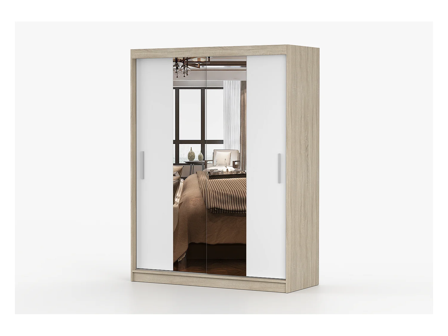 Armoire Aenora 150 cm avec miroir - Chêne - Blanc