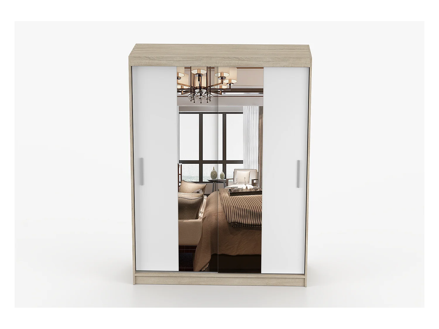Armoire Aenora 150 cm avec miroir - Chêne - Blanc